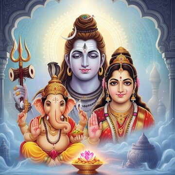 Shiv Parvati with Ganesha &ndash; 4K HD Wallpaper | Hindu God Family Desktop Background