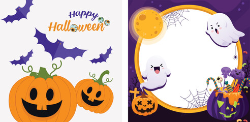 Halloween night pumpkin frame vector bundle file.