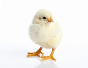 Obraz premium Cute Yellow Chick Standing on White Background
