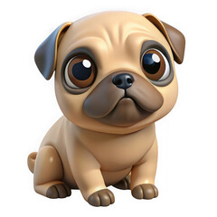 Naklejka premium Adorable cartoon pug puppy with big eyes sitting patiently isolated on transparent background