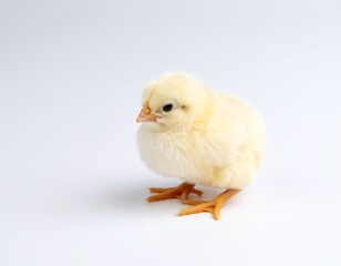Obraz premium Cute Yellow Chick Standing on White Background