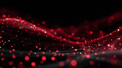 Glowing red light particles flow in wave patterns on a black background, creating a futuristic abstract motion concept in digital style - Powered by Adobe