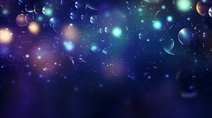 A dreamlike tangle of transparent bubbles, faint reflections of gold and turquoise across their surfaces, background softly fading from dark violet to midnight blue.