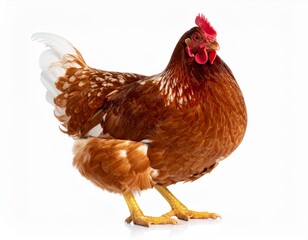 Fototapeta premium White Hen Standing Isolated on White Background, Side View