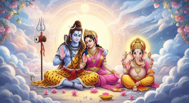 Shiv Parvati with Ganesha &ndash; 4K HD Wallpaper | Hindu God Family Desktop Background