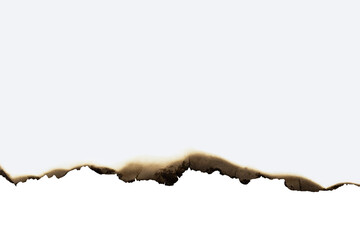 Realistic burnt paper edge with charred and scorched texture. A vintage grunge border or frame design element for creative projects. Isolated on white background with clipping path.