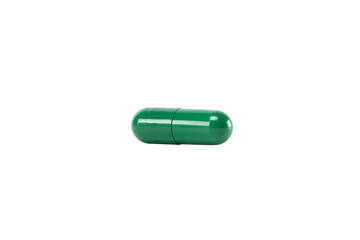 Green capsule of herbal medicine for health. A natural vitamin supplement for healthcare isolated on white background with clipping path.