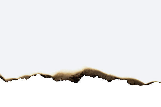 Realistic burnt paper edge with charred and scorched texture. A vintage grunge border or frame design element for creative projects. Isolated on white background with clipping path.