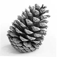 Pine cone illustration black and white botanical drawing, hand drawn nature element