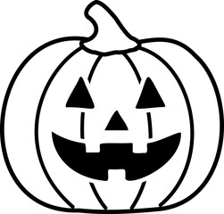 Jack o lantern pumpkin icon for halloween.
Halloween pumpkin  with face outline isolated.
Halloween pumpkin black line vector.
Transparent background.