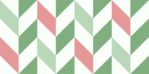 Seamless herringbone vector pattern in soft green and red for Christmas