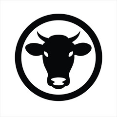 Cow Head Sign – Silhouette Icon in Circle Logo Isolated on White Background

