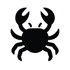 Crab Flat Silhouette Icon for Food Apps and Websites on White Background

