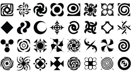 Abstract geometric shapes and symbols in black vector