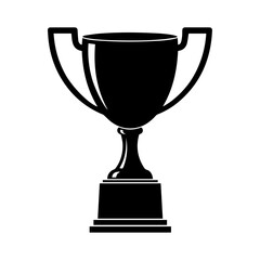 Vector Silhouette of Classic Trophy Cup with Curved Handles on Rectangular Base Against White Background