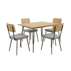 Mid century modern dining set with four chairs isolated on transparent background