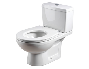 Modern Toilet Bowl with Open Seat and Lid Tilted Back, Slight Diagonal Top View, PNG Isolated