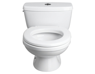 Top View of Open White Ceramic Toilet Bowl with Raised Lid, Isolated on Transparent Background