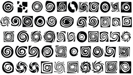 Black spiral shapes on white background swirl abstract