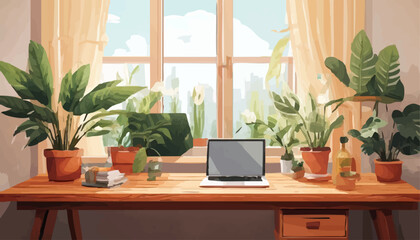 Fototapeta premium A serene woman finds tranquility, enjoying a warm drink in a beautiful sunlit greenhouse filled with lush houseplants.