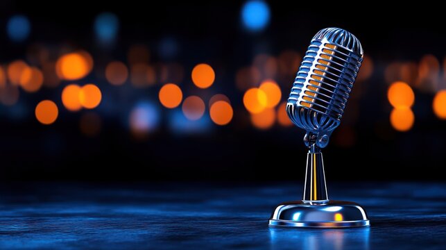 Vintage Microphone on Stage - Powered by Adobe