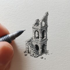 Detailed sketch of a miniature ruined tower
