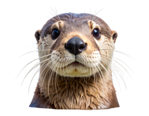 Curious Sea Otter Face, Water Level View, Bright Sunlight, Isolated PNG