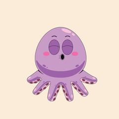Adorable cartoon octopus with a singing expression. A cute purple aquatic animal character, a charming kawaii mollusk illustration.