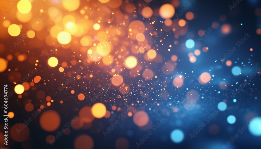 Poster blue orange bokeh patterns with dynamic blur: perfect for data flow representations, futuristic inte