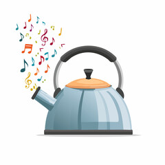 Tea kettle singing notes &ndash; Whistling kettle emitting music notes instead of steam.
