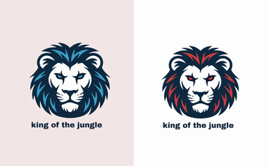 Two stylized lion heads are shown side by side, each with a dark, flowing mane and intense gaze, representing power and royalty.