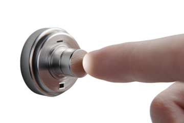 Angled Silver Toggle Switch in On Position with Finger Interaction Lifestyle Detail Shot Isolated on Transparent Background PNG