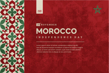 Morocco Independence Day Banner with Islamic Geometric Pattern and Textured Background