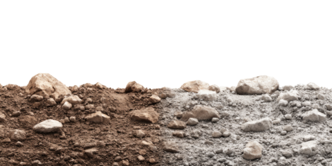 Rough, uneven terrain of earth and rocks