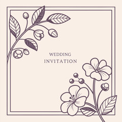 Elegant wedding invitation template with floral accents and a double border for a special event card