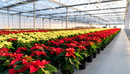 Greenhouse filled with poinsettias