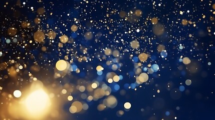 A tight cluster of clear bubbles, reflections glinting with gold and deep blue, background softly fading into a rich indigo with scattered light textures.