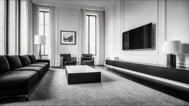 Modern living room interior design in minimalist style.