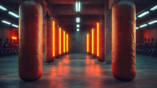 Boxing gym Punching bags Training.