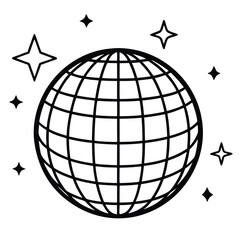 Disco ball shining stars icons on white background  