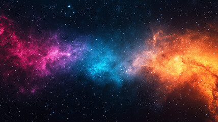 Naklejka premium Space Milky Way concept background. Universe galaxy horizontal poster. Amazing cosmic wallpaper. Raster bitmap digital illustration. AI artwork. 