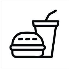 Classic Fast Food Combo - Hamburger and Drink Vector Icon on White Background