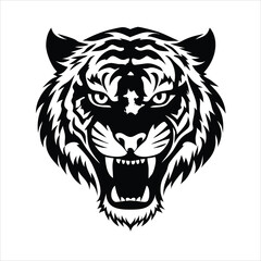 Powerful black tribal tattoo vector illustration of a wild lion and tiger head, symbolizing the strength of these predatory wild cats
