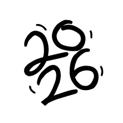 New year 2026 hand drawn illustration. New year 2026 icon. New year 2026 logo. 2026 calendar, new year celebration