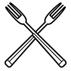 Fork and butter knife eating utensils in crossed position flat vector icon on white background