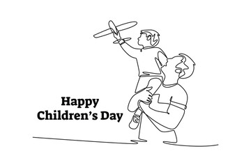 girl with super hero costume. Children day concept. Single line draw design. Vector graphic illustration