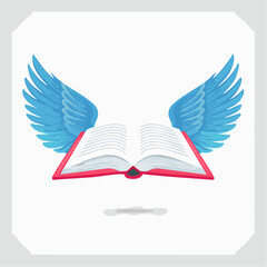 Book with wings flying open – Open book mid-air with pages flapping like wings.
