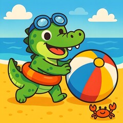 Fototapeta premium alligator play beach ball