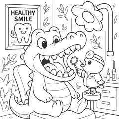Obraz premium alligator go to dentist (healthy smile) outline version
