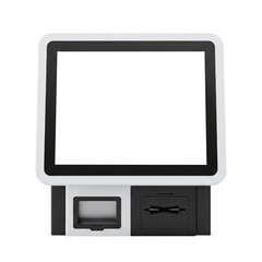 Self-service payment kiosk with blank screen mockup
